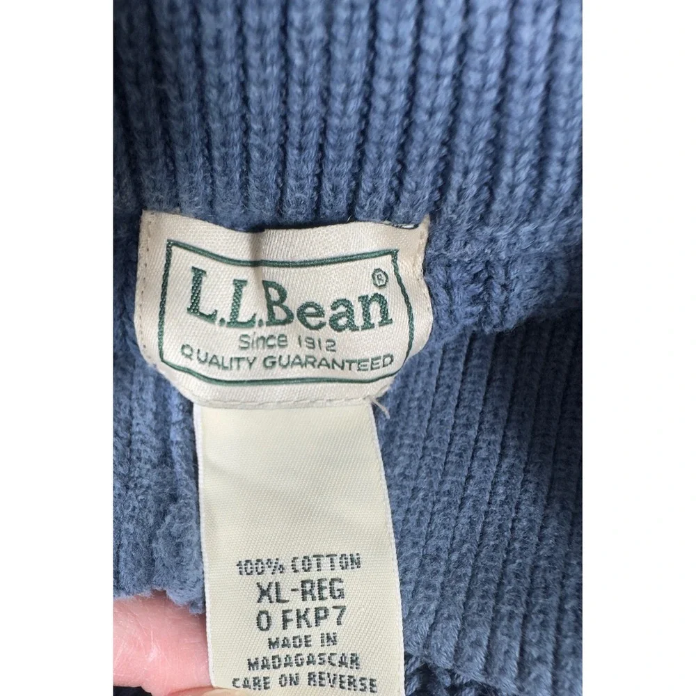 LL Bean Mens Mock Neck Sweater XL Blue Shaker Stitch Preppy Grandpa Core Coastal